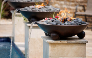 fire water bowls on pool